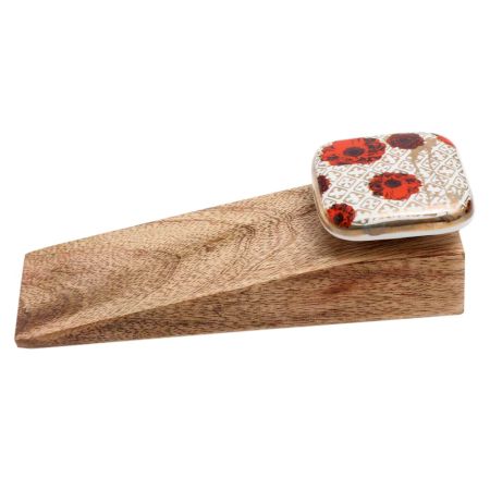 Red Flower Square Ceramic Wooden Door Stopper